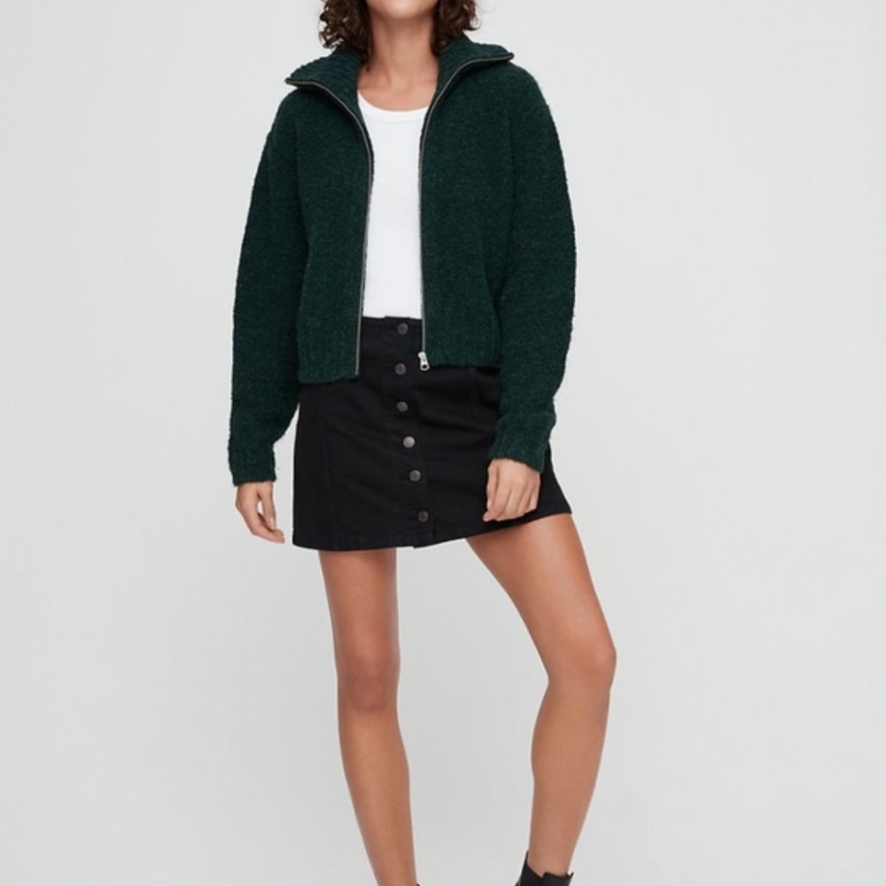 Wilfred Free Marilyn Sweater Cropped 1/4 Zip-Up Alpaca Wool Knit in Scarab Green